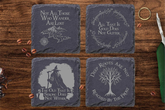 Lord of the Rings Slate Coasters Set of 4 | LOTR Quotes Artwork | Premium