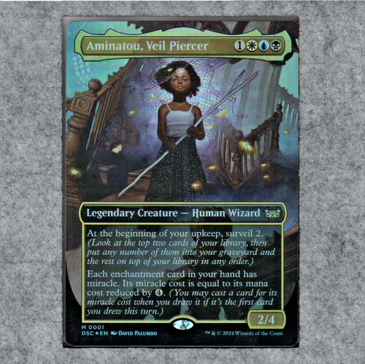 Aminatou, Veil Piercer *Borderless Foil* Mythic Human Wizard, Duskmourn MTG DSC