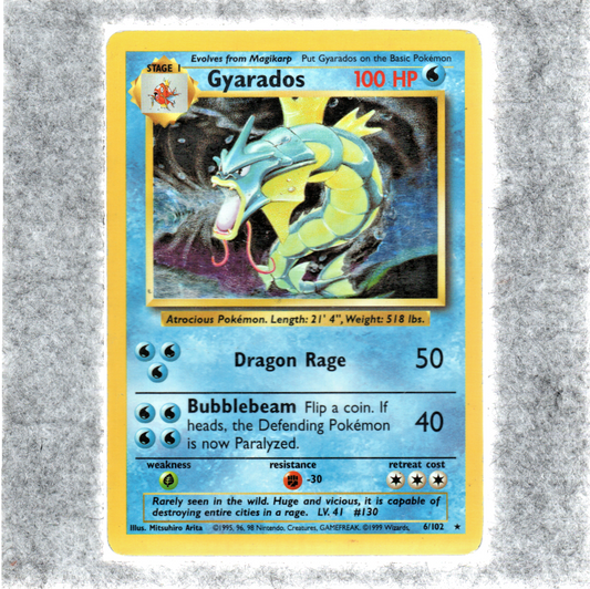 Pokémon TCG Gyarados Stage 1 Holo Rare - 100 HP card #6/102 Heavy Play